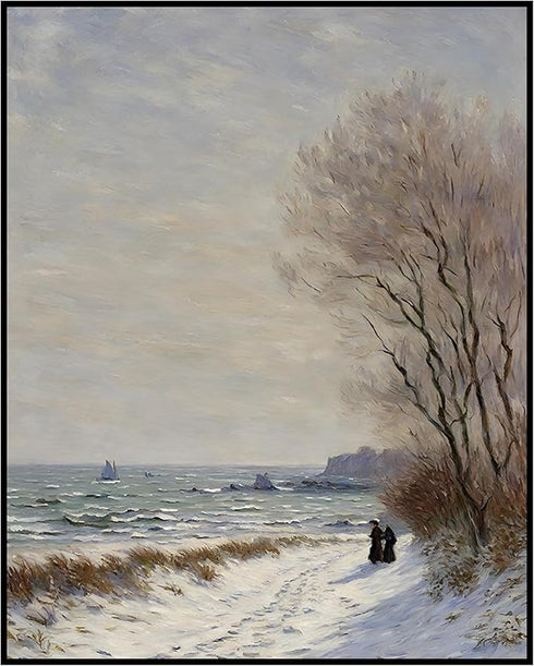 Posterizer 1 pcs-the sea and the beach in winter in oil painting style-5-Landscape & Nature Art-GIft for Men Women Teens-Dining Room Decor- unfram...